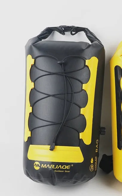 Yellow and black waterproof backpack with 20L capacity and dry-wet separation compartments