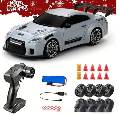 Proportional remote control drift car in Y914 cloudy blue colour with USB charging port visible