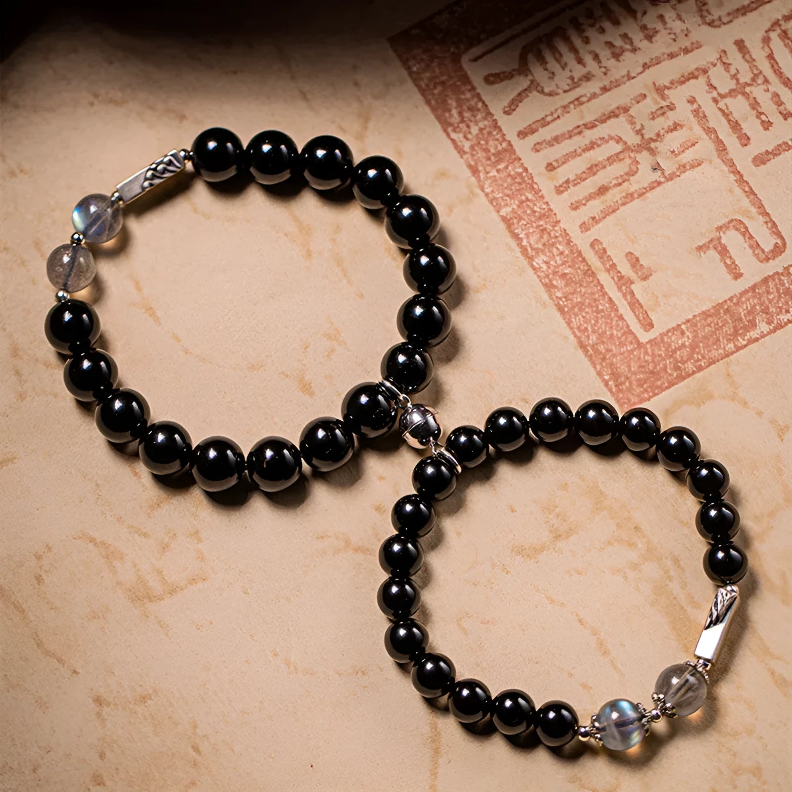 Obsidian Buddha beads couple bracelet DIY set with 8mm and 10mm sizing