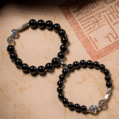 Obsidian Buddha beads couple bracelet DIY set with 8mm and 10mm sizing