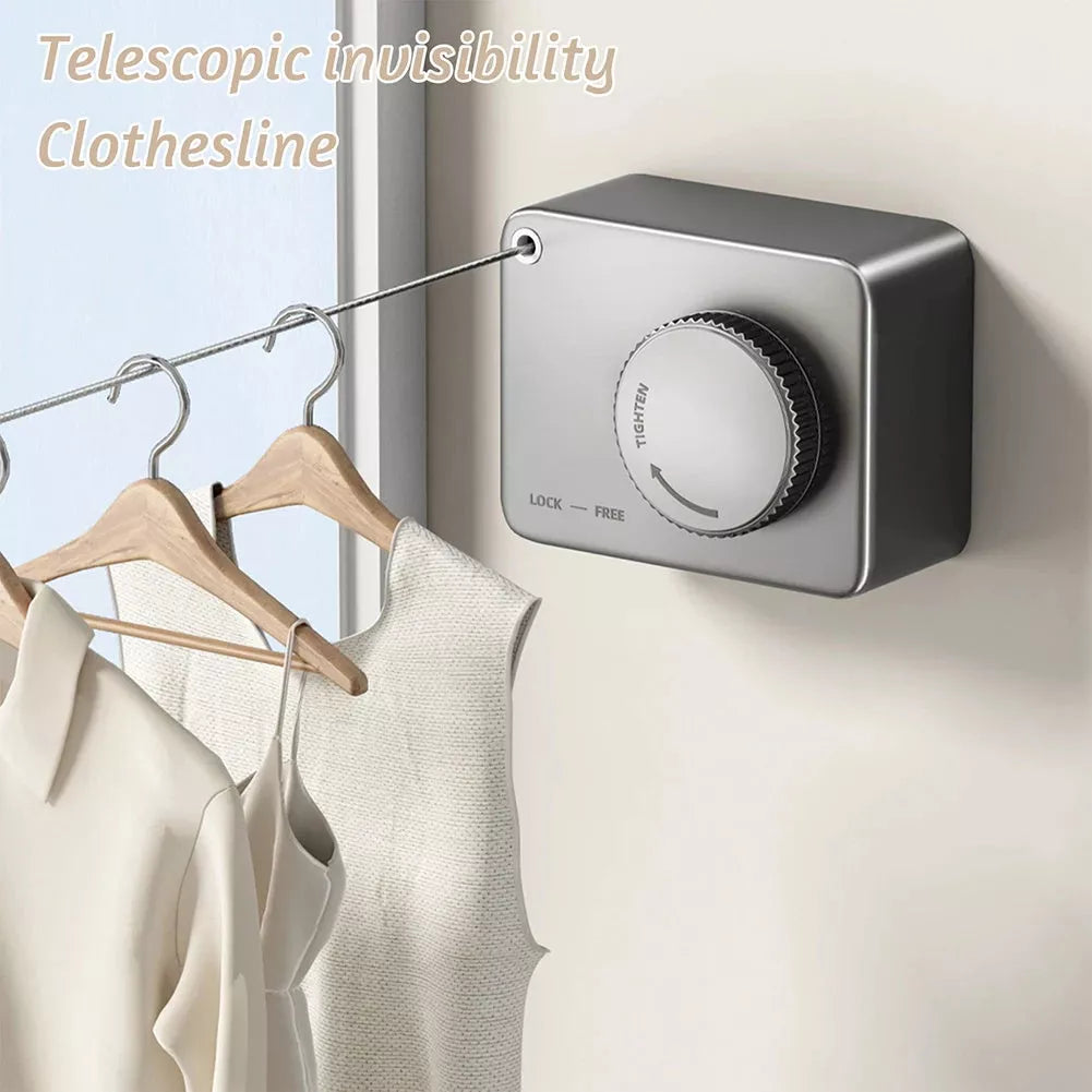Telescopic wall-mounted laundry line in gun gray, black, and matt white options