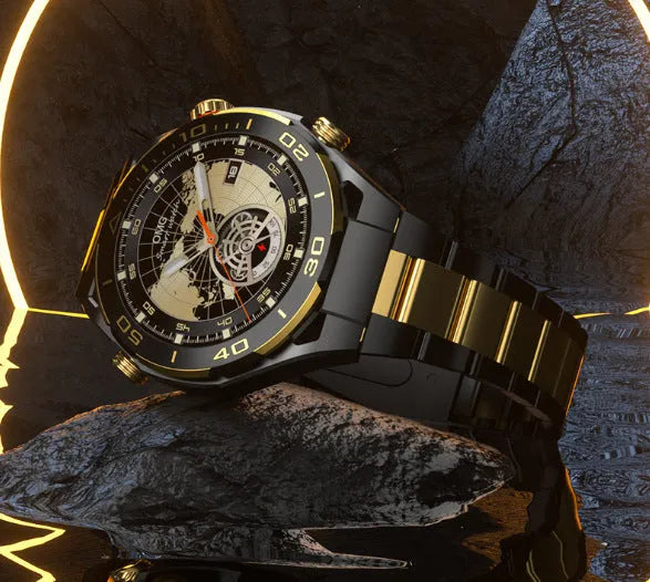 Gold smart sports watch with large screen, Bluetooth calling, heart rate monitoring and wireless charging