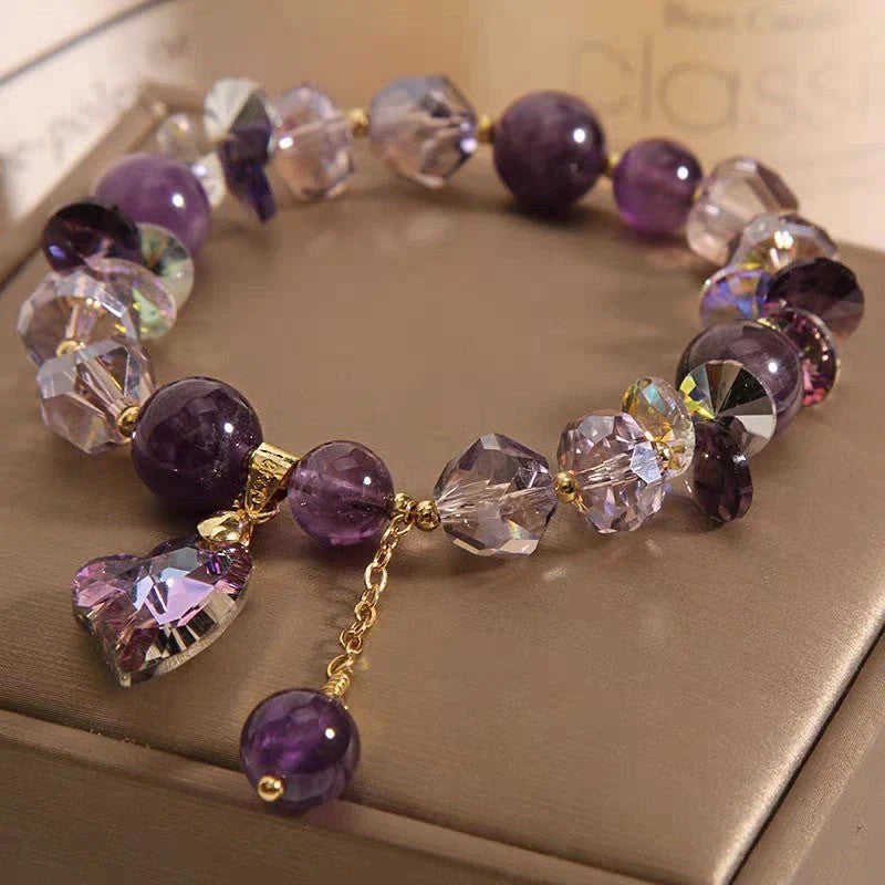 Natural amethyst heart-shaped bracelet with geometric design, a versatile and healing accessory for women