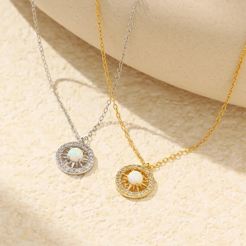 Silver Opal Celtic Moon and Sun Necklace with diamond treatment on 925 silver chain