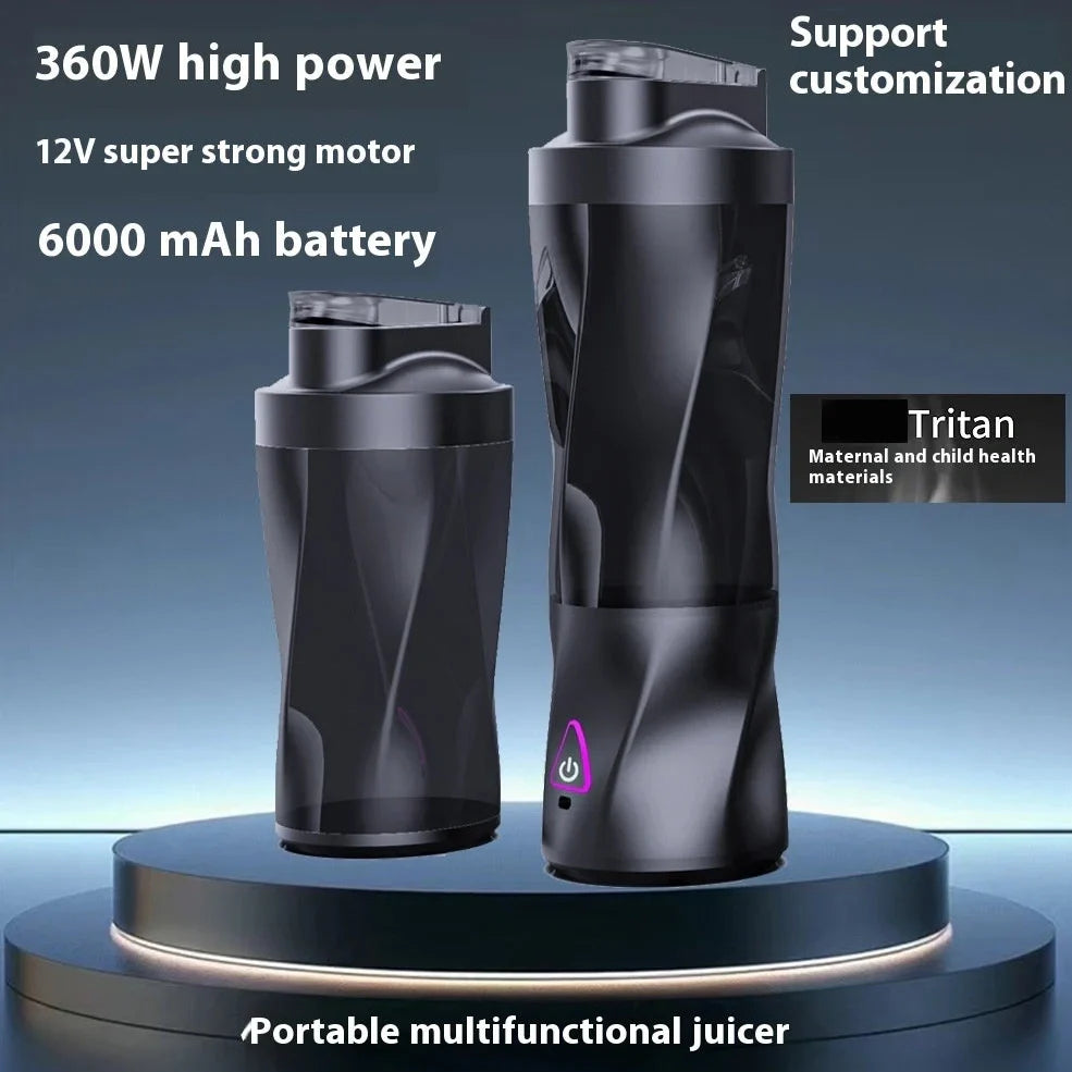 Black portable electric juicer cup with stainless steel 601-800ml liner and 201-500W motor for blending