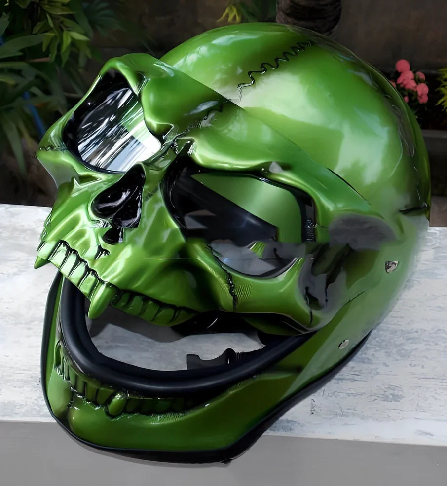 Latex Halloween skull head helmet mask in copper colour showing detailed facial features