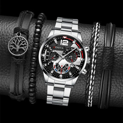 Men's stainless steel watch and coordinating bracelet set in various color options