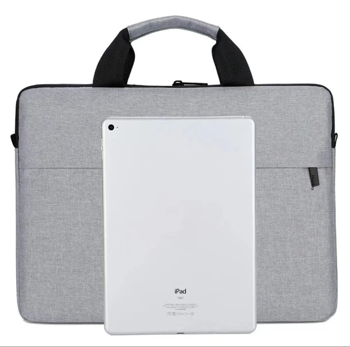 Grey lightweight laptop bag with Oxford cloth exterior and zip closure