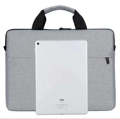 Grey lightweight laptop bag with Oxford cloth exterior and zip closure