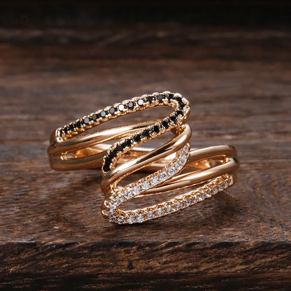 Women's copper ring with micro-inlaid zircon stones and electroplated finish in WK2230 colour