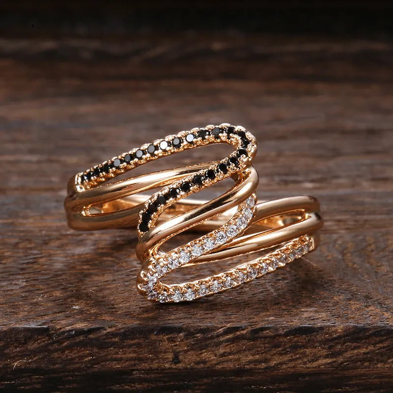 Women's copper fashion ring with micro-inlaid zircon decoration, electroplated finish available in sizes 6 to 11 in WK2230 colour tone for feminine jewellery styling