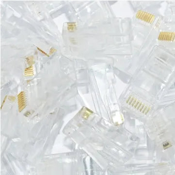 White 8P8C network modular plug with three-fork gold-plated contacts and all-copper insert