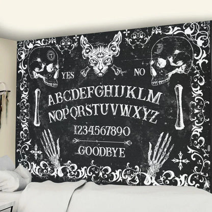 Rectangular skull tapestry with geometric pattern in Nordic style, machine-woven polyester construction