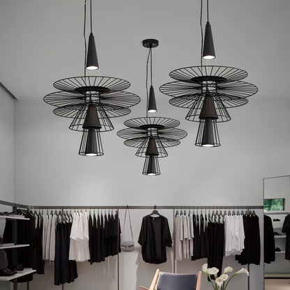 Black iron canteen pendant light with LED illumination for 5-10 square metre rooms