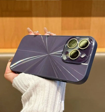 CD pattern frosted TPU iPhone case with lens protector, shown in purple for iPhone 12 to 15 models