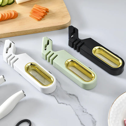 Four-in-one manual knife sharpener with ceramic, diamond, tungsten steel stones in pearl white, mint green or gentleman black