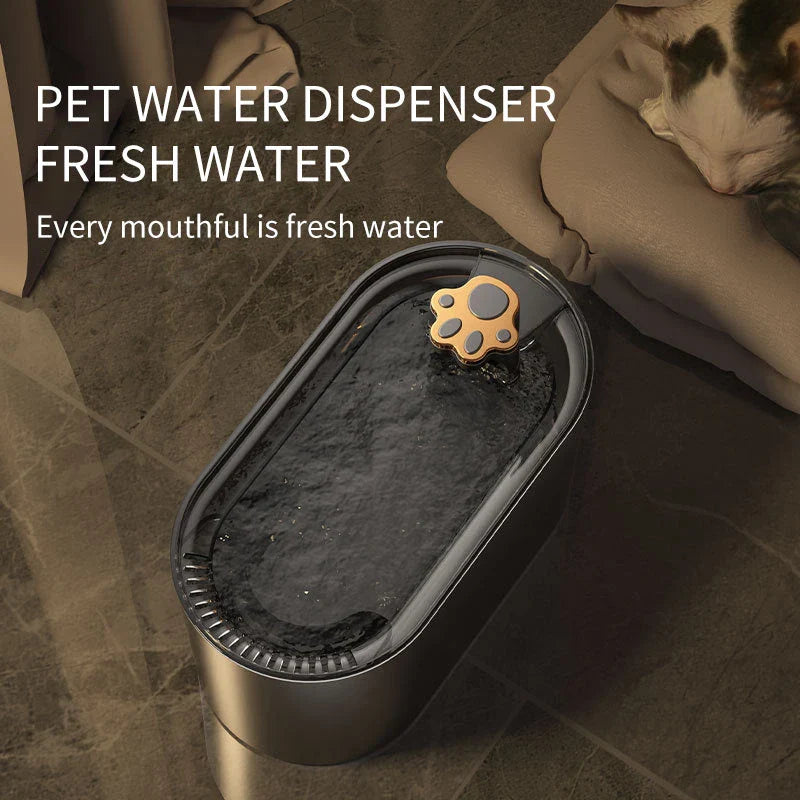 A stylish and quiet 3-liter pet water fountain with a triple-layer filtration system, low-water LED indicator, and whisper-quiet operation.