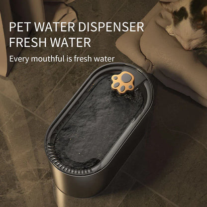 A stylish and quiet 3-liter pet water fountain with a triple-layer filtration system, low-water LED indicator, and whisper-quiet operation.
