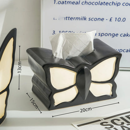 Ceramic butterfly-themed vase and tissue box set with light luxury design for living room