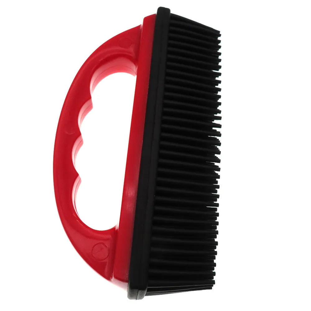 Red pet hair removal brush with silicone bristles measuring 160x85mm for grooming and cleaning