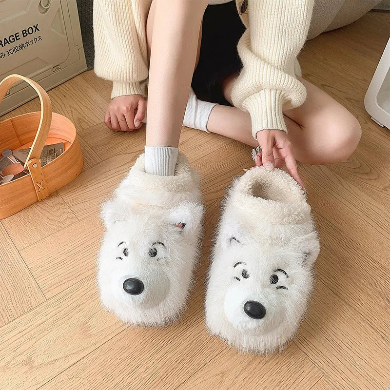 Women's grey ankle wrap cotton slippers with insulated padding and non-slip soles for indoor home wear