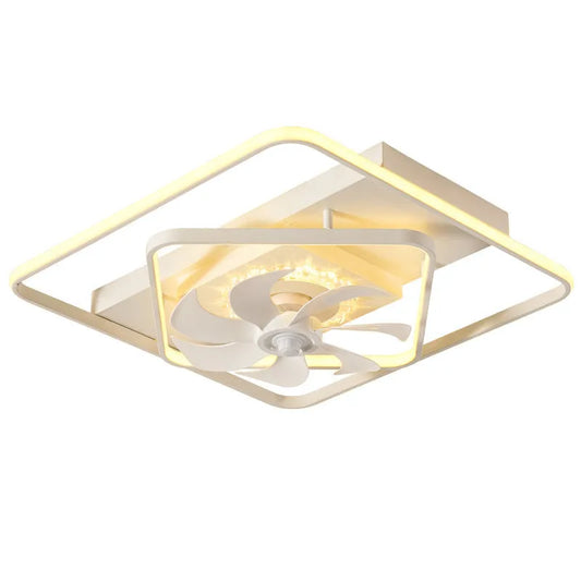 Thin suction ceiling fan lamp with 1100mm diameter plastic blades and acrylic shade in modern design