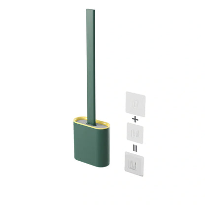 Wall-mounted soft toilet brush with silicone bristles and cover in midnight green colour