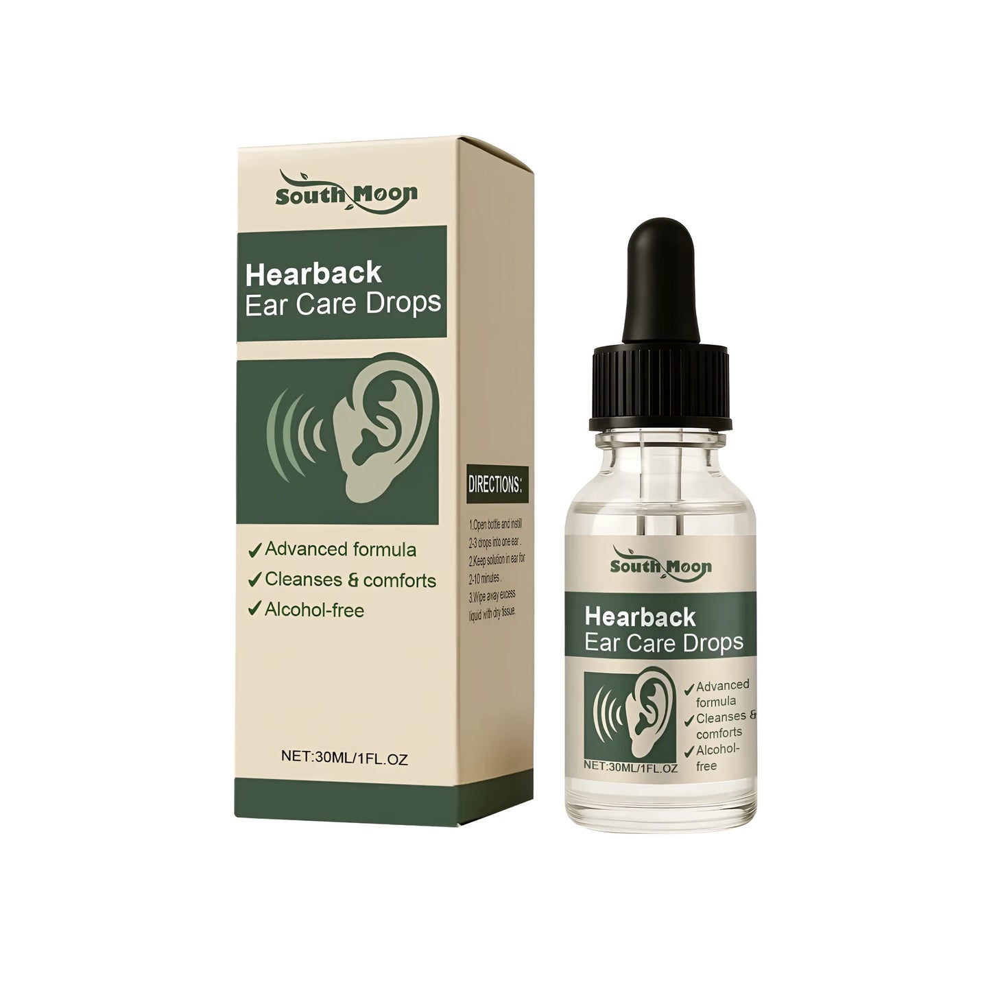 30ml bottle of botanical ear care drops with a dropper applicator.