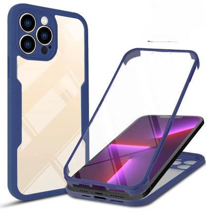 A flexible TPU protective mobile phone case for iPhones, shown in a selection of solid and multi-colour 360 Qicai finishes.