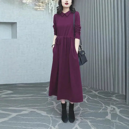 Purplish red long skirt for women with extra-long sleeves and urban style, available in sizes S to 3XL