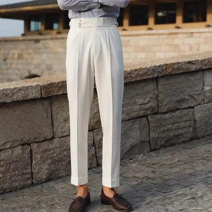 Slim fit straight-leg suit pants in black, white, or apricot for business formal wear, sizes 28-38