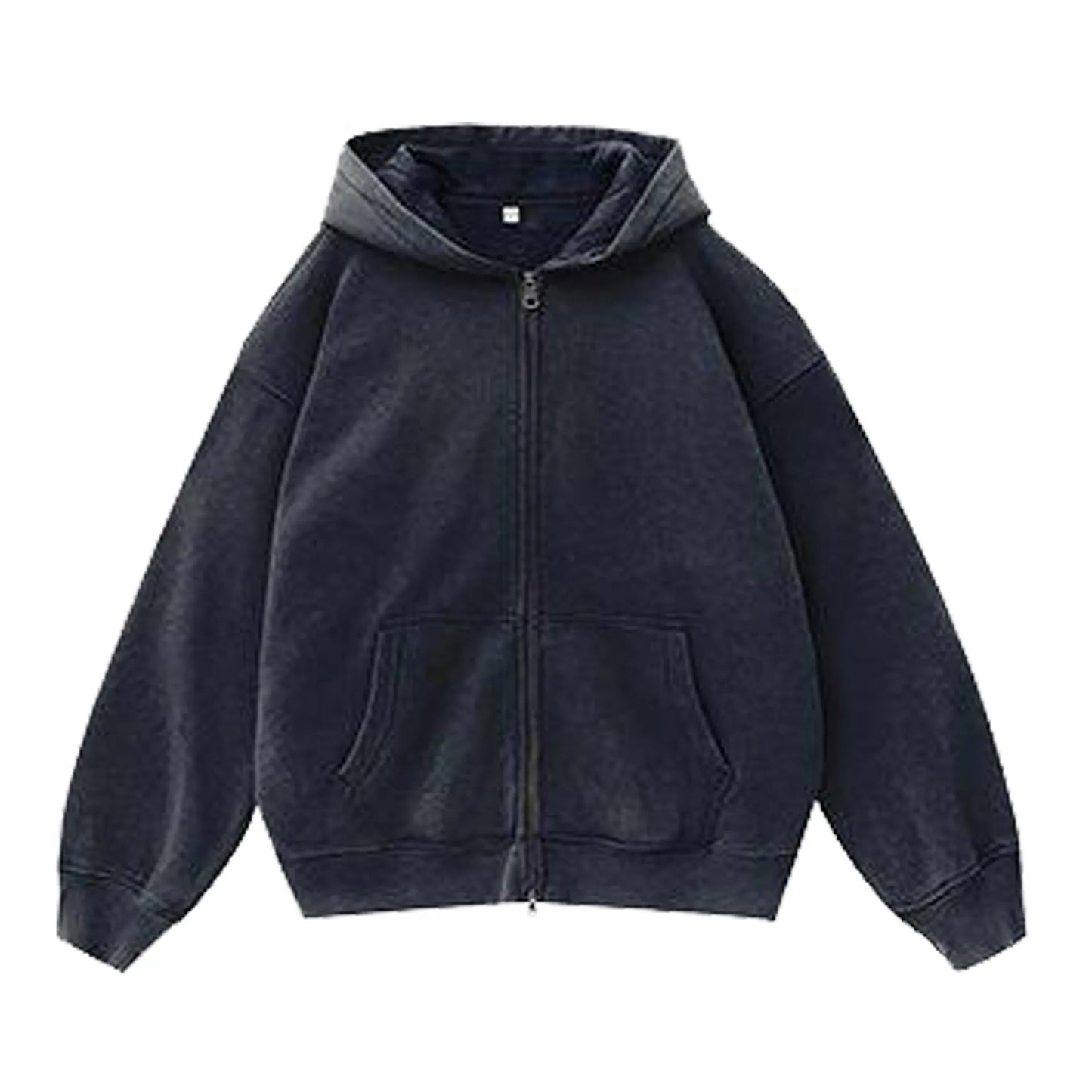 Women's fleece-lined distressed hooded cardigan sweater in loose fit with patch pockets
