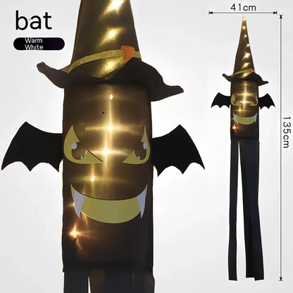Halloween LED decorative lights showing bat, skull frame, and pumpkin designs on 1.55m strand