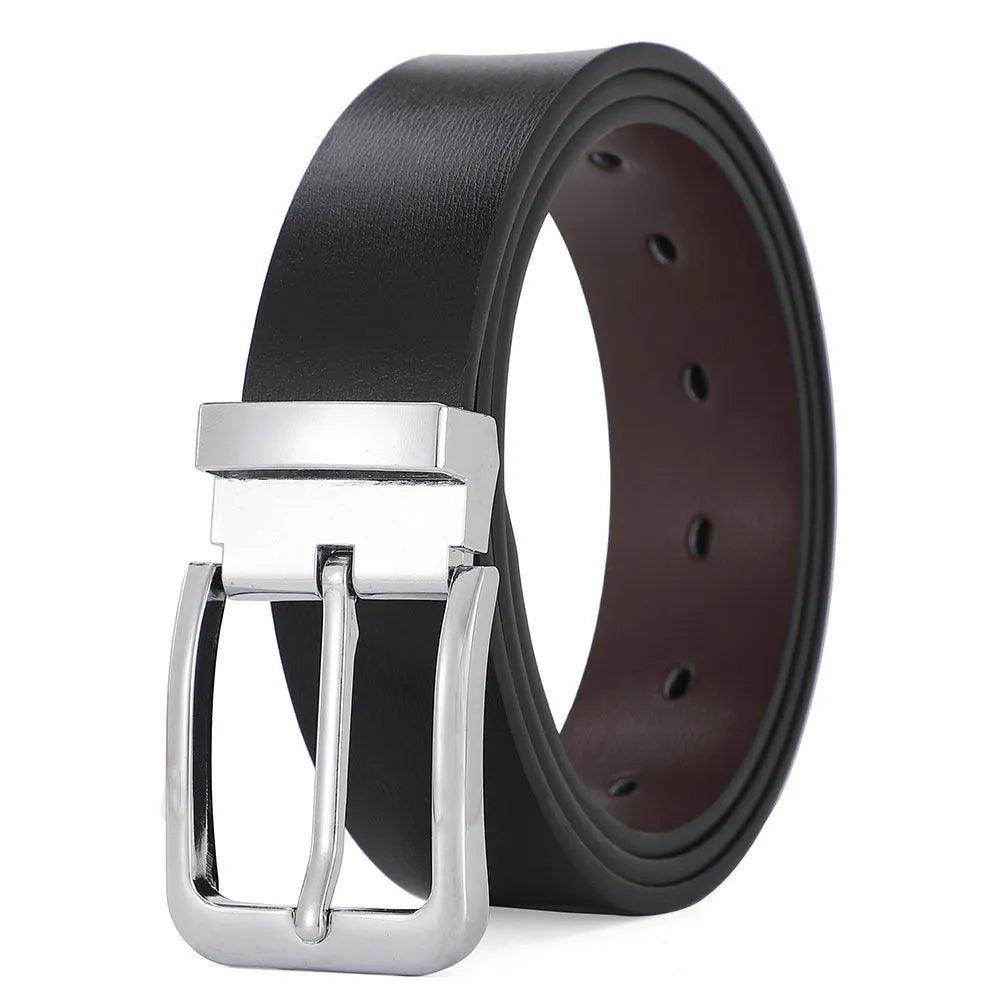 Men's brown leather belt with alloy buckle showing water drop embossed pattern
