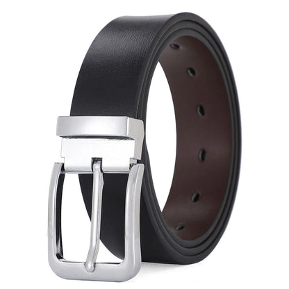 Men's brown leather belt with alloy buckle showing water drop embossed pattern