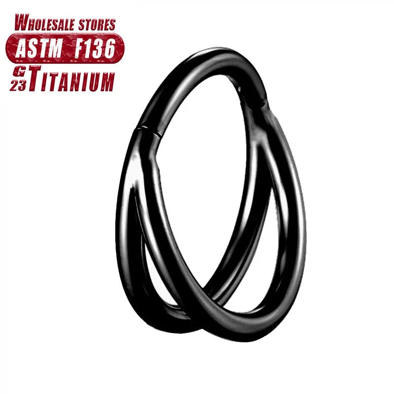 Titanium alloy fork nose ring with diamond treatment in silver finish, showing 1.2mm diameter and fork design