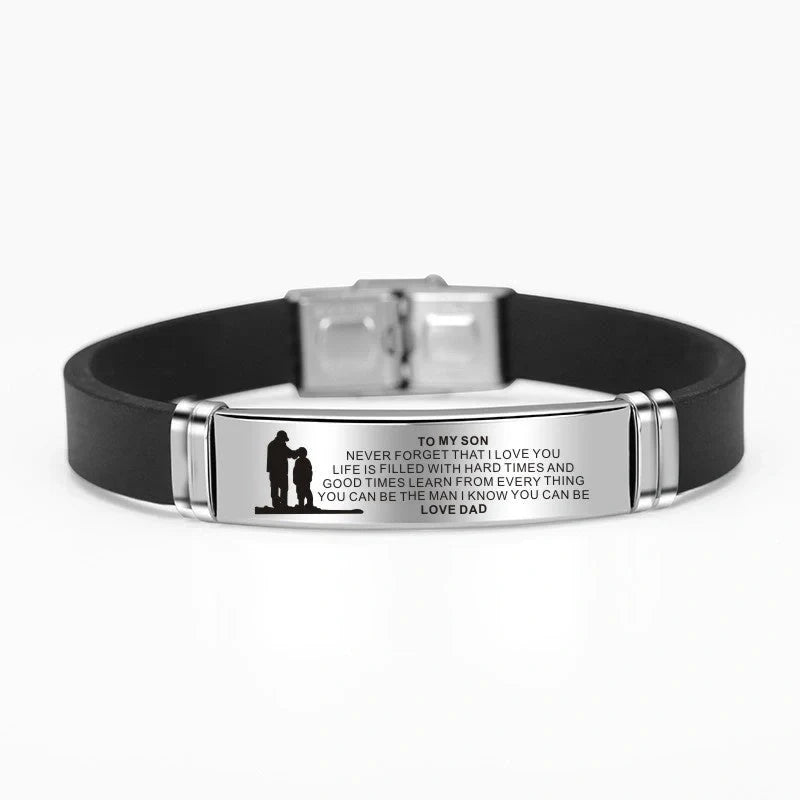 Engraved stainless steel silicone bracelet with personalized charms