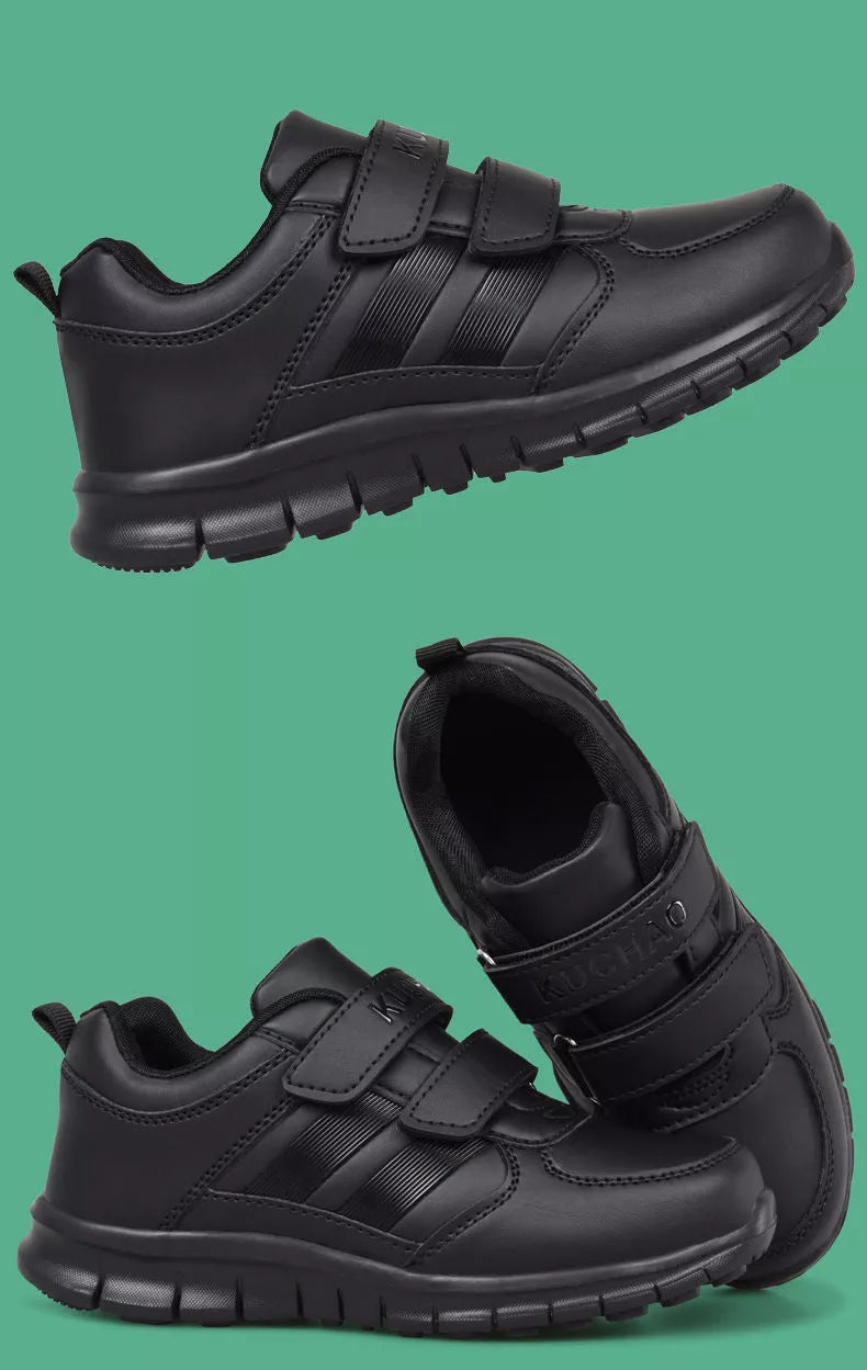 Boys' black and white waterproof sports shoes with non-slip soles