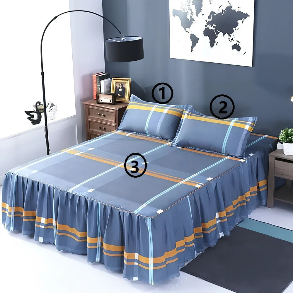 Pure cotton bed skirt pillowcase set with twill weave diagonal pattern in multiple colour options