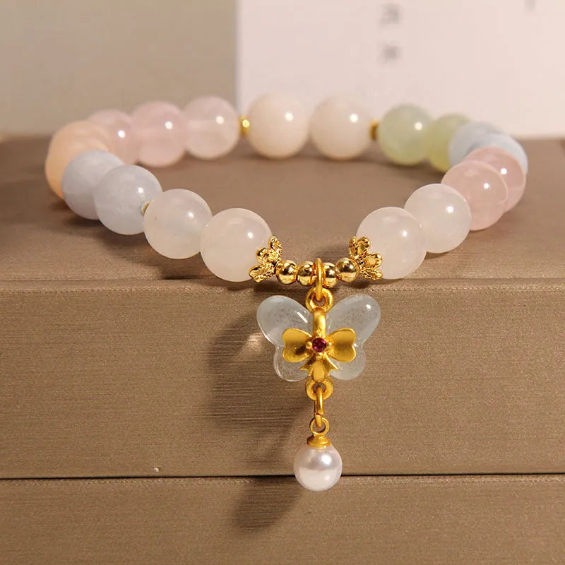 Women's crystal bracelet with colourful Morganite butterfly pendant on adjustable chain