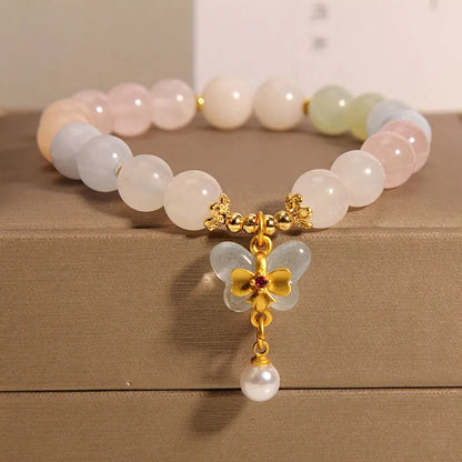 Women's crystal bracelet with colourful Morganite butterfly pendant on adjustable chain