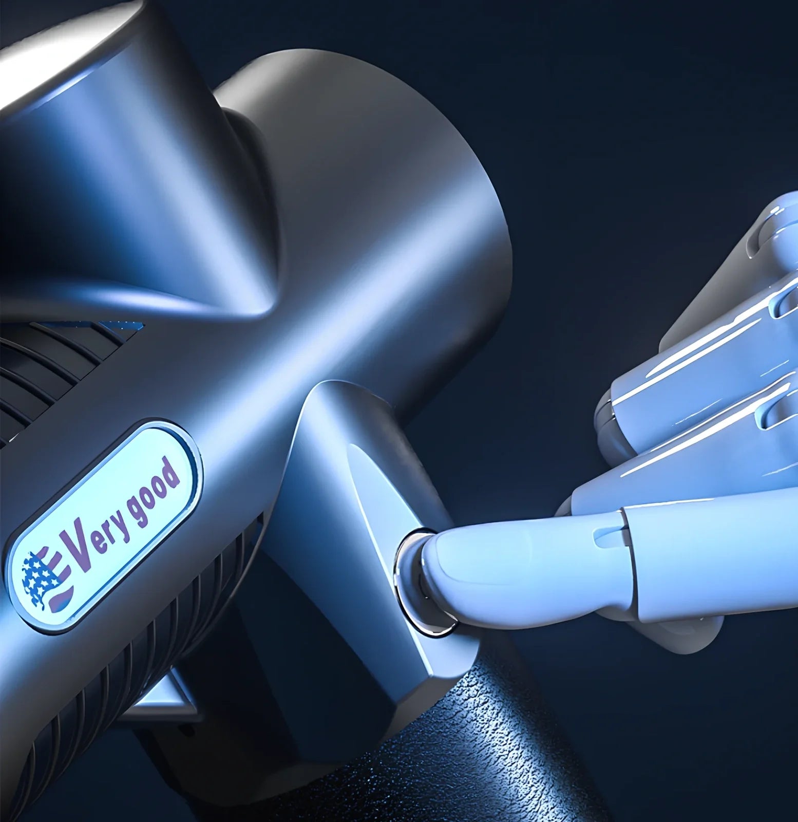 Black portable fascia massage gun with USB charging port and compact 23cm design for muscle recovery