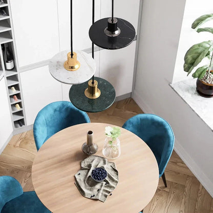 Nordic round marble chandelier with adjustable height suspended from ceiling