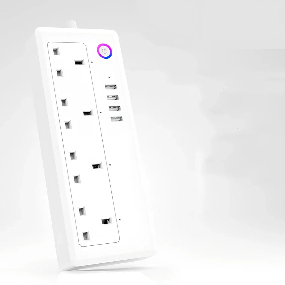 Wi-Fi smart plug with 4 power sockets and USB ports for remote control of devices