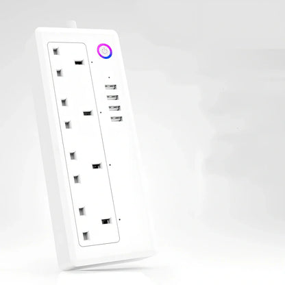 Wi-Fi smart plug with 4 power sockets and USB ports for remote control of devices