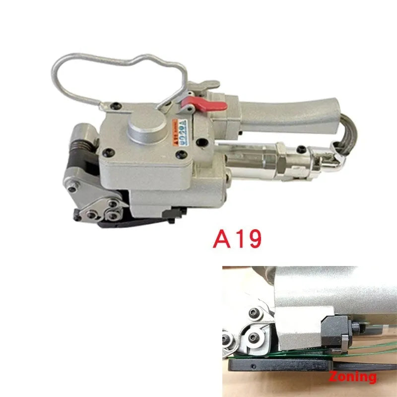Pneumatic A19 handheld packer, semi-automatic, for 16-19mm ribbon and 0.6-1.2mm thickness, with manual.