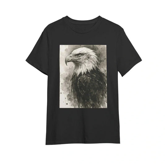 Black summer T-shirt with short sleeves and round neck design on straight cut