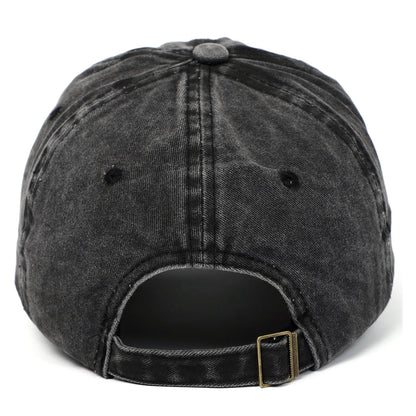 Adjustable cotton baseball cap with embroidered retro love design in various colours.