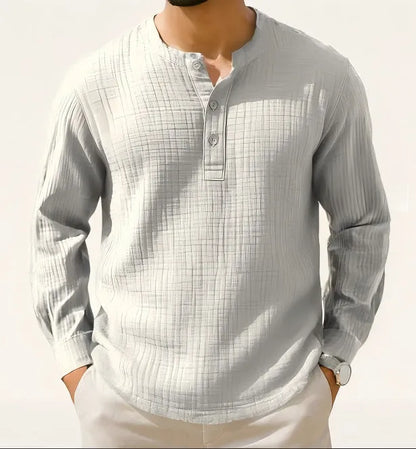 Cotton linen long sleeve shirt with 3/4 sleeves in slim fit pullover style for teenagers