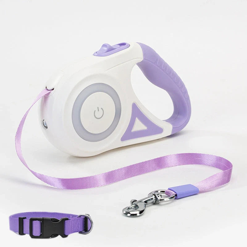 Retractable dog leash with automatic lock in Dream Purple, Sunshine Orange, and Mint Green
